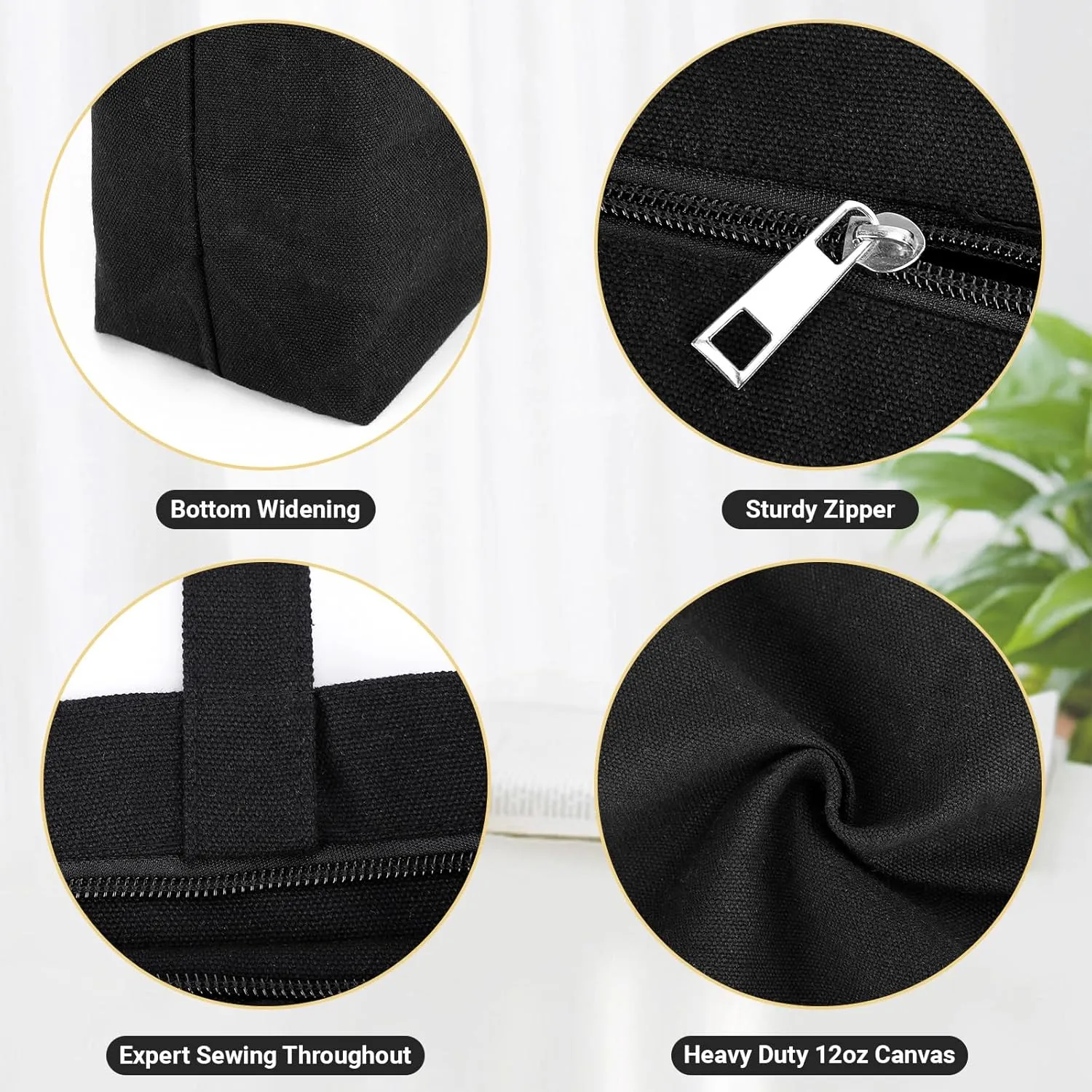 Segarty Black Canvas Tote, 6 Packs 16x15 inch Canvas Bags with Zipper, 12Oz Heavy Duty Canvas Reusable Grocery Shopping Bags, Plain Bag for Women Crafts Painting Embroidery, Gift Bags Bulk