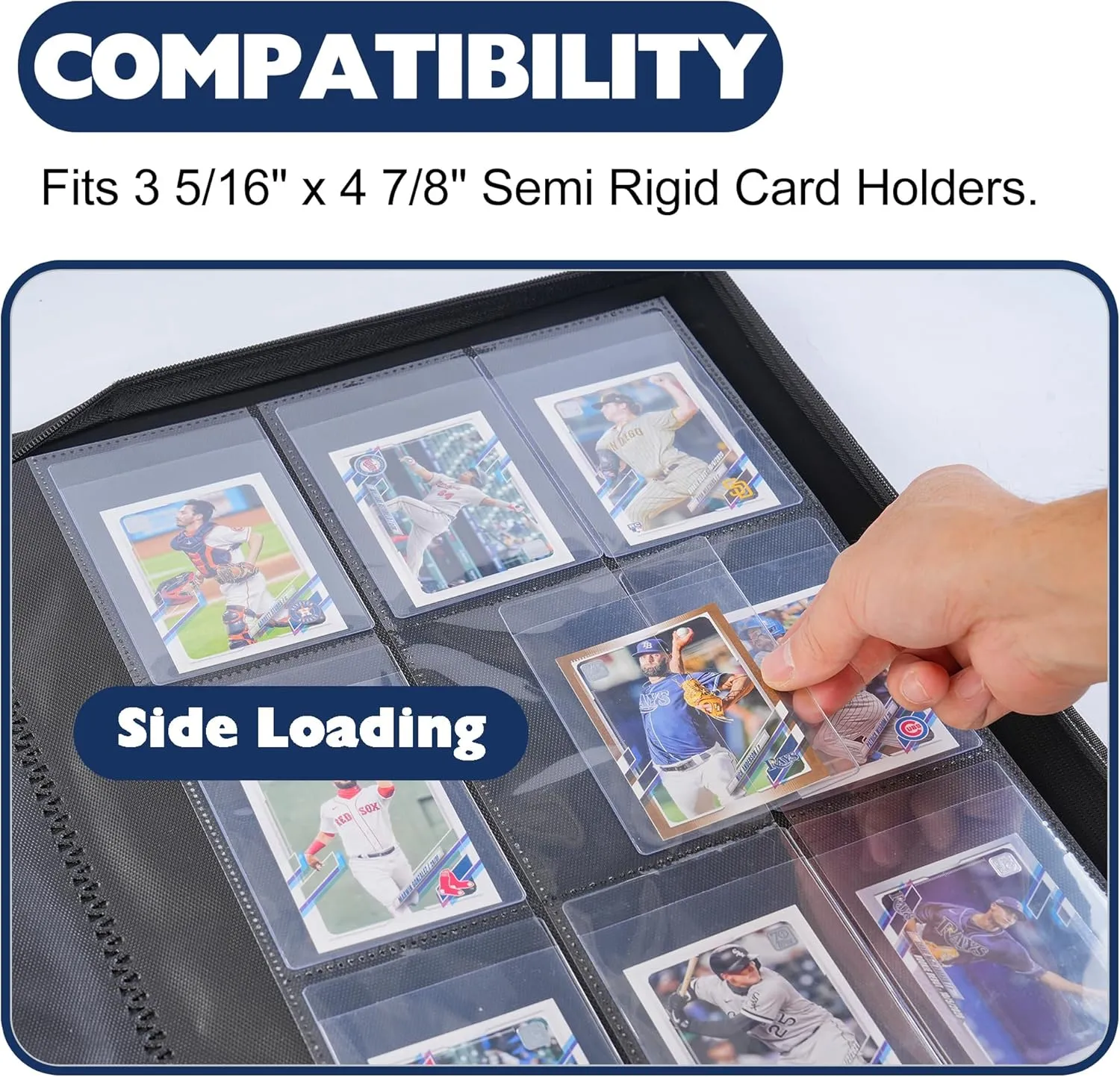 Semi Rigid Card Holder Binder - Card Saver 1 Binder for Semi Rigid Card Holders, Semi Rigid Card Holder Album Fits 360 Cards（Model A，Navy Blue）