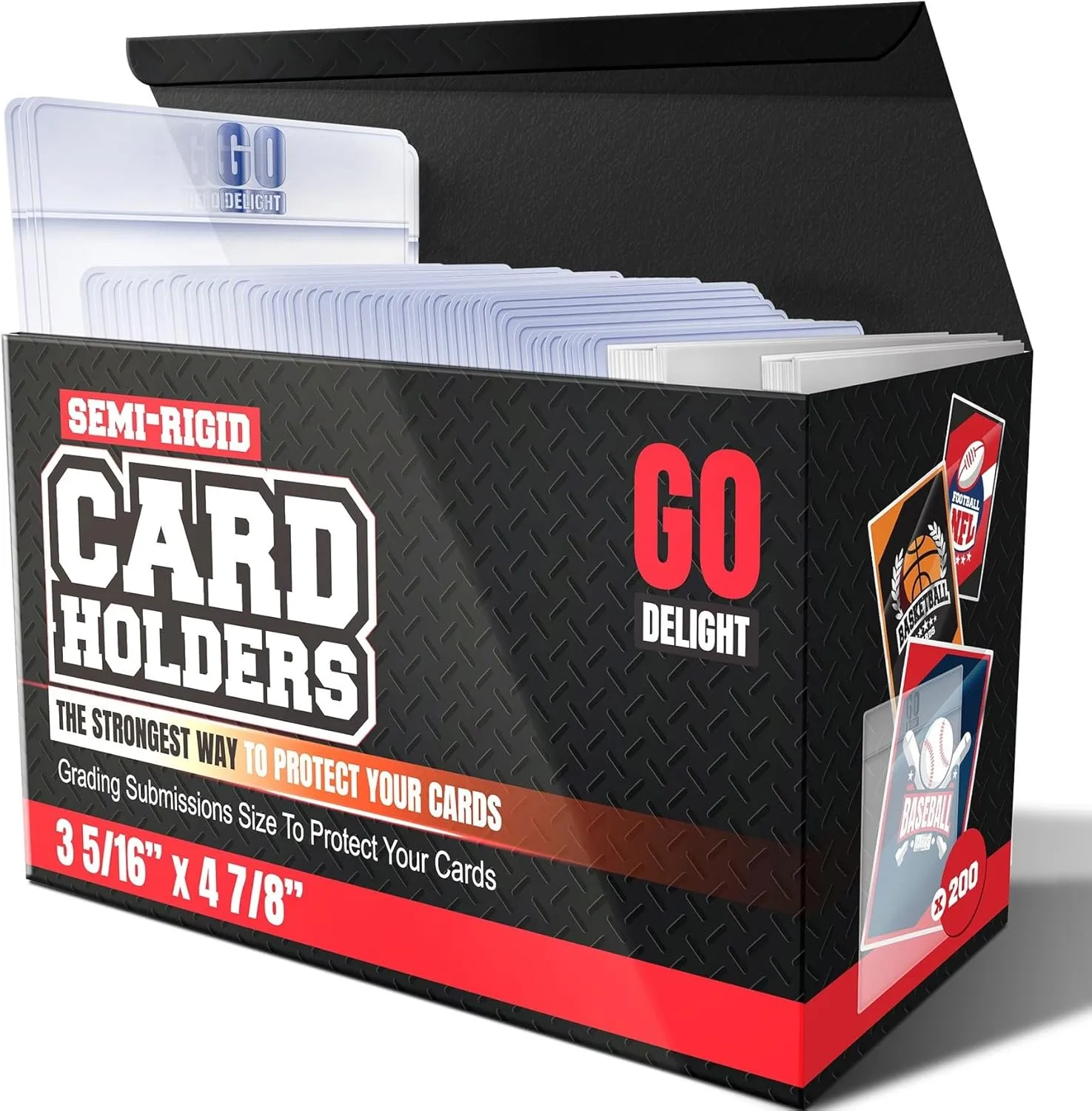 Semi Rigid Card Holders – 400 Bundle - 200 Card Holders for Trading Cards and 200 Soft Sleeves for PSA, SGC, BGS, CSG - Baseball Card Sleeves - 3-5/16" x 4-7/8" Including 1/2" Lip