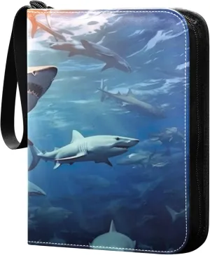 Sharks Groups Card Binder 4 Pocket Collectible Trading Card Albums with 50 Sleeves Double Side PU Waterproof 3 Ring for Sports & Game Cards