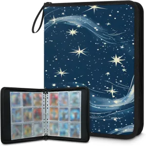 Shining Starry Sky 3 Ring Trading Zipper Binder Strap, Trading Card Binder 4 Pocket, 400 Pockets Card Holder with 50 Removable Sleeves for Game Cards