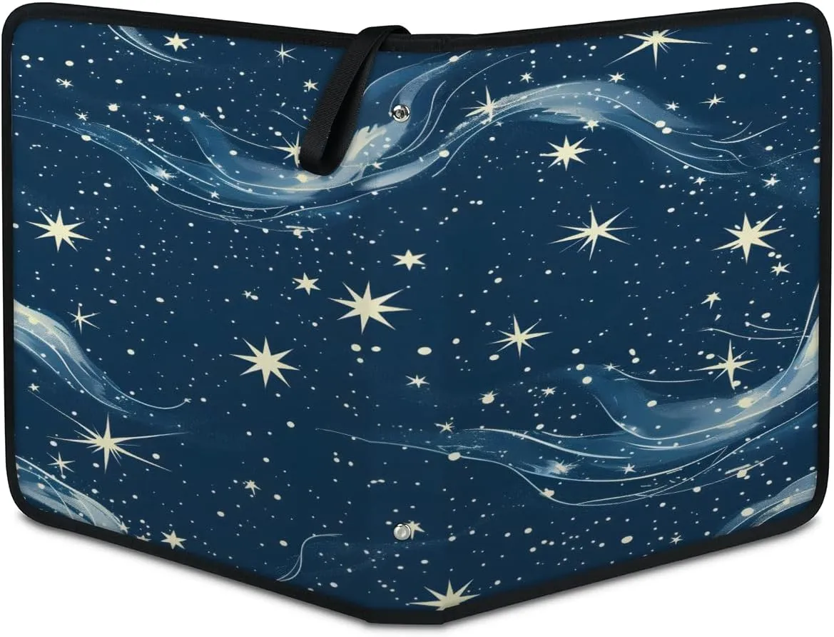Shining Starry Sky 3 Ring Trading Zipper Binder Strap, Trading Card Binder 4 Pocket, 400 Pockets Card Holder with 50 Removable Sleeves for Game Cards