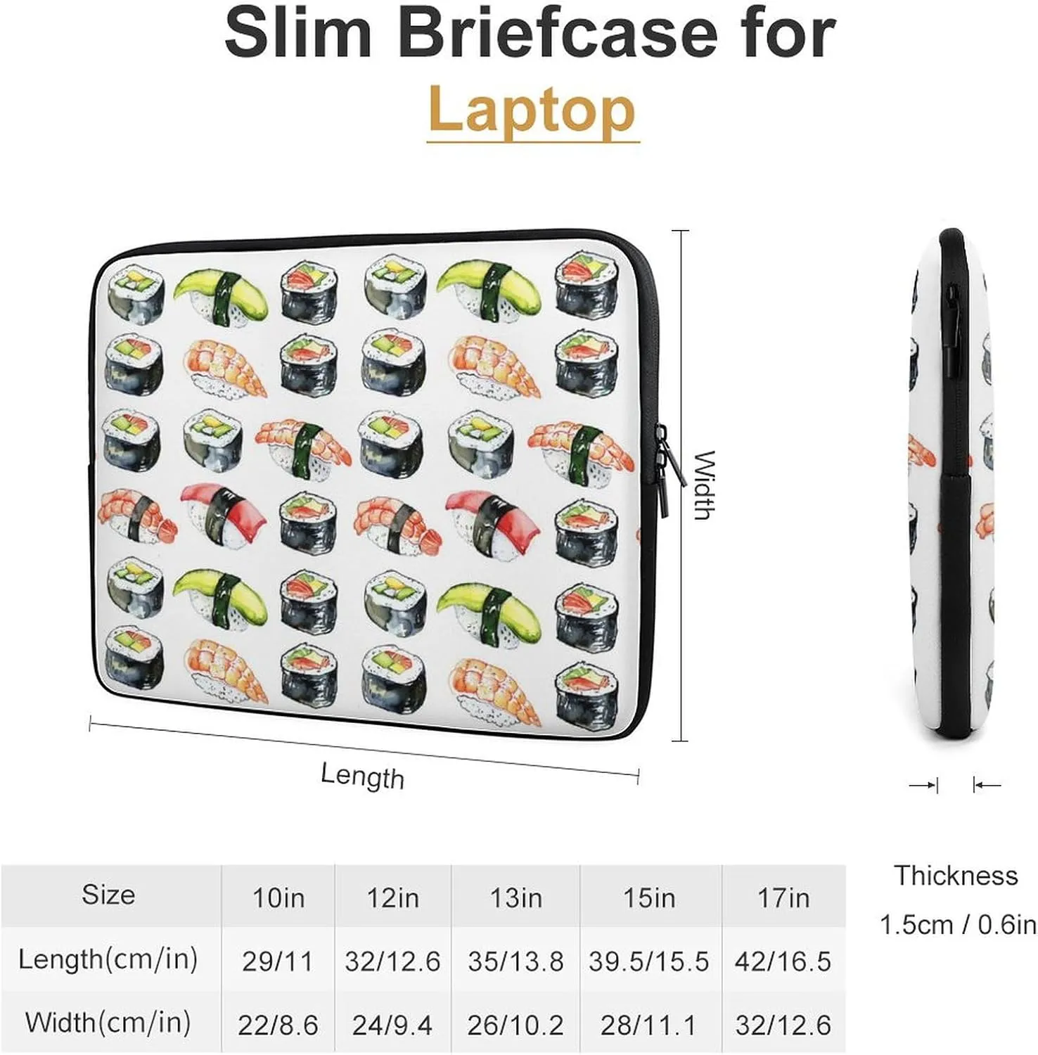 Shrimp Tuna Cucumber Sushi Platter Laptop Sleeve Portable Waterproof Computer Pouch Laptop Bag Protective Sleeve