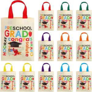Silkfly 12 Pcs Mini Kindergarten Preschool Graduation Totes Graduation Party Favor Bags Canvas Tote Bags for Kids Boy Girl(Preschool)