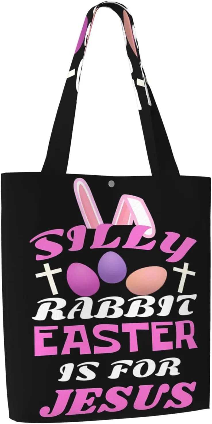 Silly Rabbit Easter Is For Jesus Canvas Totes Bag Shoulder Bags Shopping Crossbody Travel Handbag 13.8 X 15.4 inch