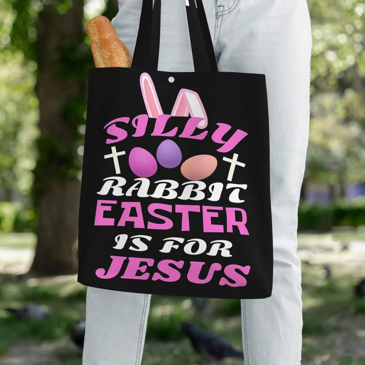 Silly Rabbit Easter Is For Jesus Canvas Totes Bag Shoulder Bags Shopping Crossbody Travel Handbag 13.8 X 15.4 inch