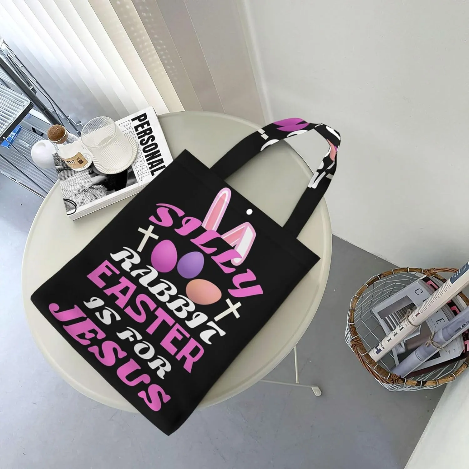 Silly Rabbit Easter Is For Jesus Canvas Totes Bag Shoulder Bags Shopping Crossbody Travel Handbag 13.8 X 15.4 inch