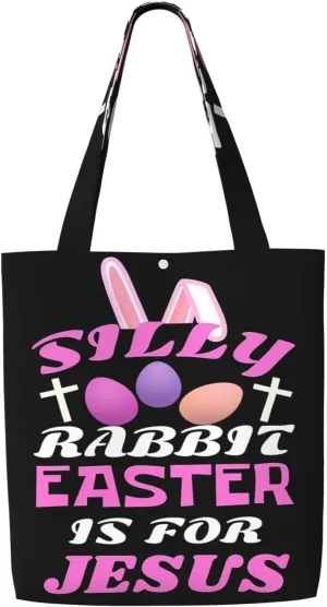 Silly Rabbit Easter Is For Jesus Canvas Totes Bag Shoulder Bags Shopping Crossbody Travel Handbag 13.8 X 15.4 inch