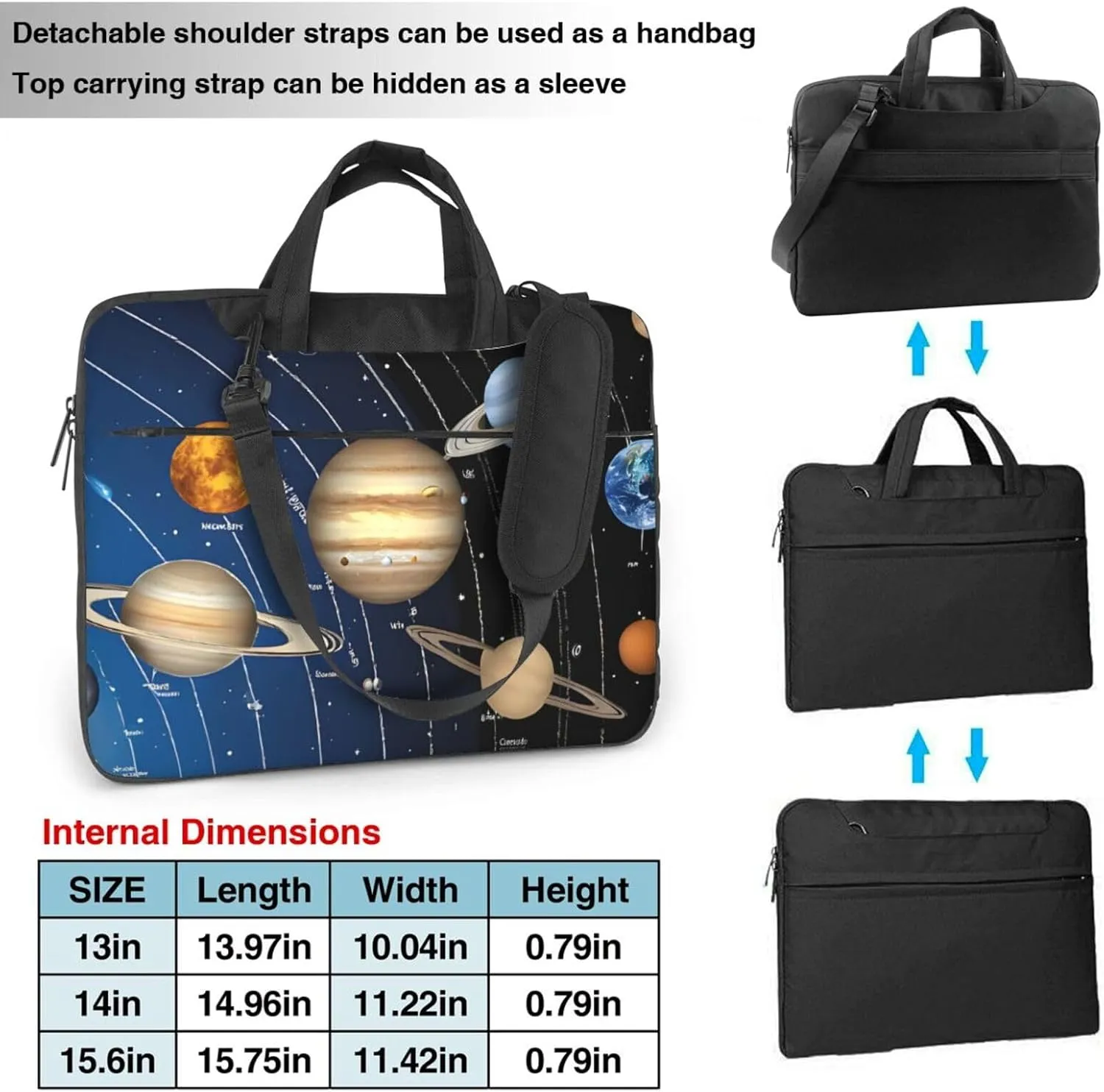 Slim Laptop Case with Strap Laptop Tote Bag Computer Messenger Bag Travel Essentials - Outer Space Solar System