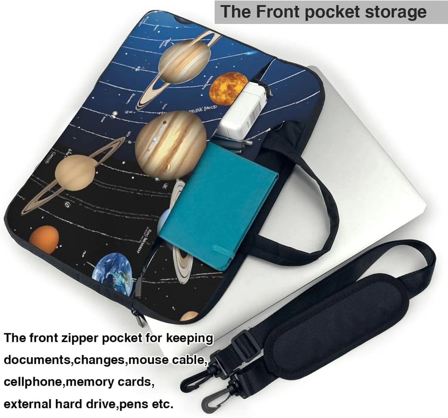 Slim Laptop Case with Strap Laptop Tote Bag Computer Messenger Bag Travel Essentials - Outer Space Solar System