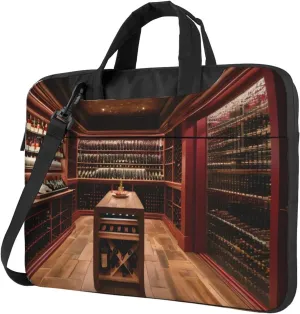 Slim Laptop Shoulder Bag Briefcase Notebook Handbag Computer Carrying Case Red Wine Cellar Print 15.6in