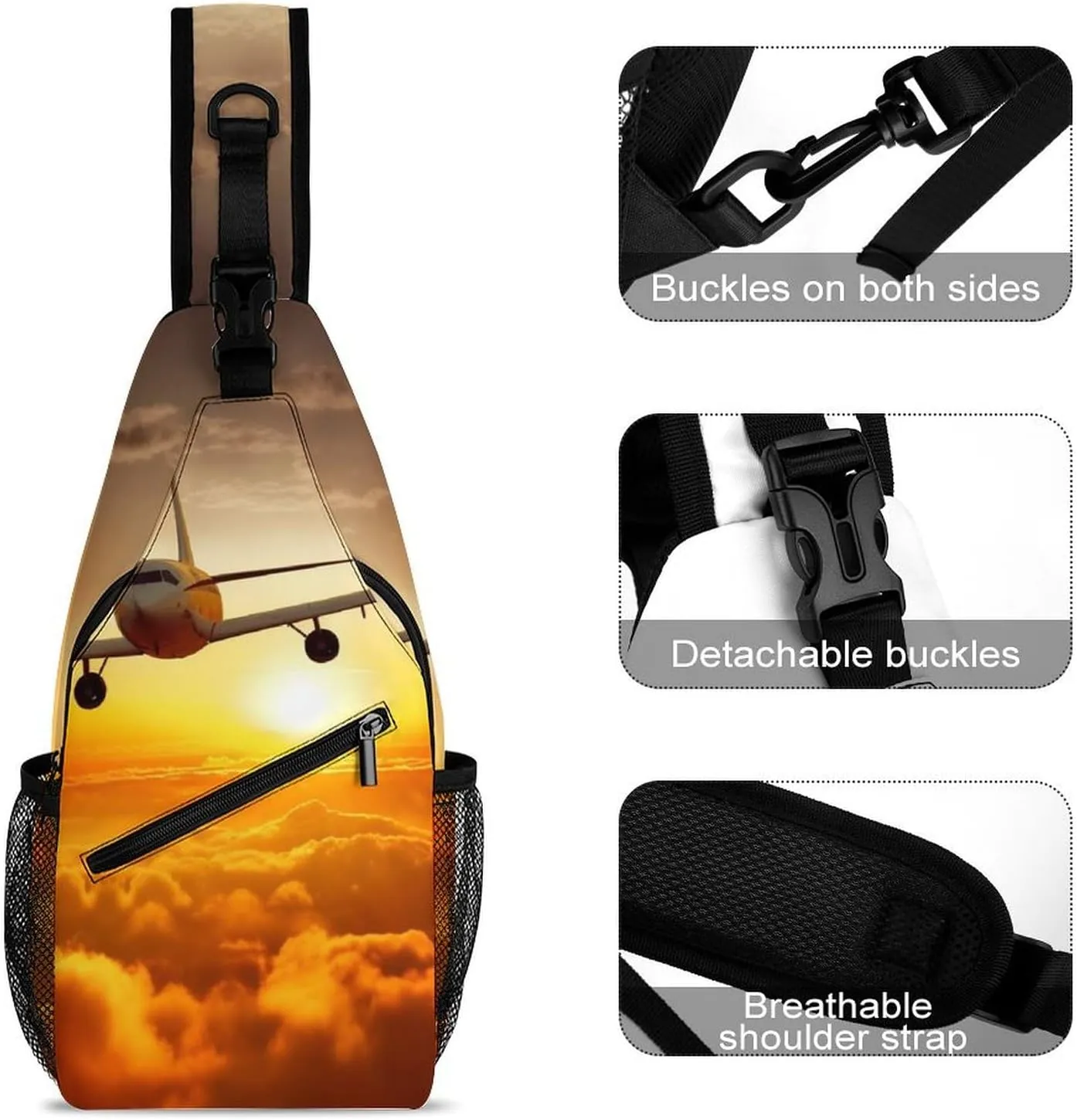 Sling Bag for Women Travel Crossbody Aircraft Plane at Sunset Fanny Pack Casual Daypack Cross Body Chest Bag