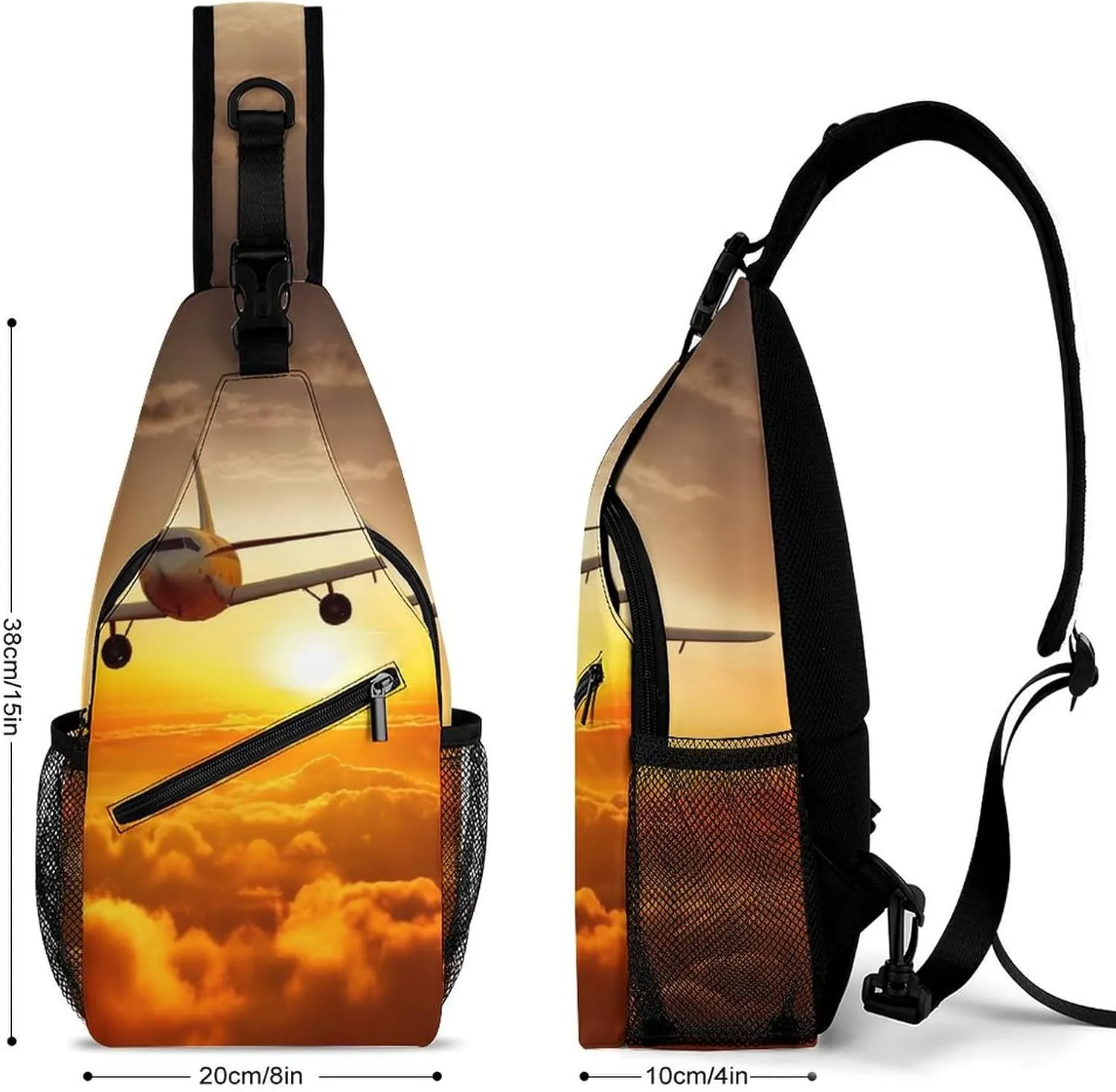Sling Bag for Women Travel Crossbody Aircraft Plane at Sunset Fanny Pack Casual Daypack Cross Body Chest Bag