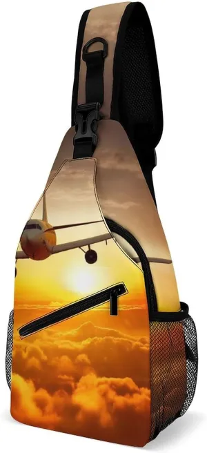 Sling Bag for Women Travel Crossbody Aircraft Plane at Sunset Fanny Pack Casual Daypack Cross Body Chest Bag