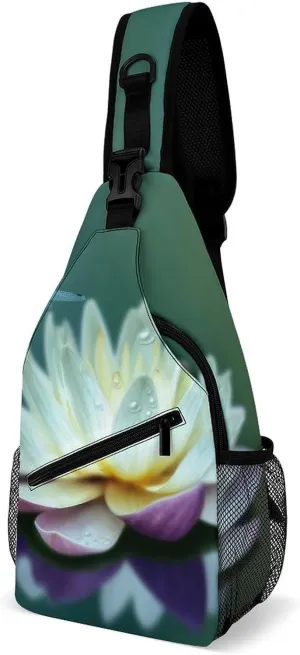 Sling Bag for Women Travel Crossbody Dragonfly with Water Lily Fanny Pack Casual Daypack Cross Body Chest Bag
