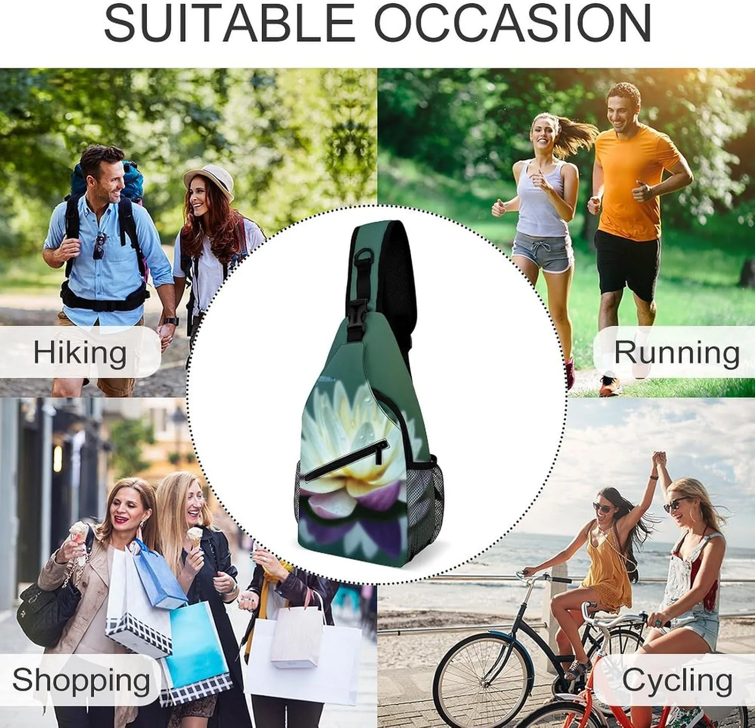 Sling Bag for Women Travel Crossbody Dragonfly with Water Lily Fanny Pack Casual Daypack Cross Body Chest Bag