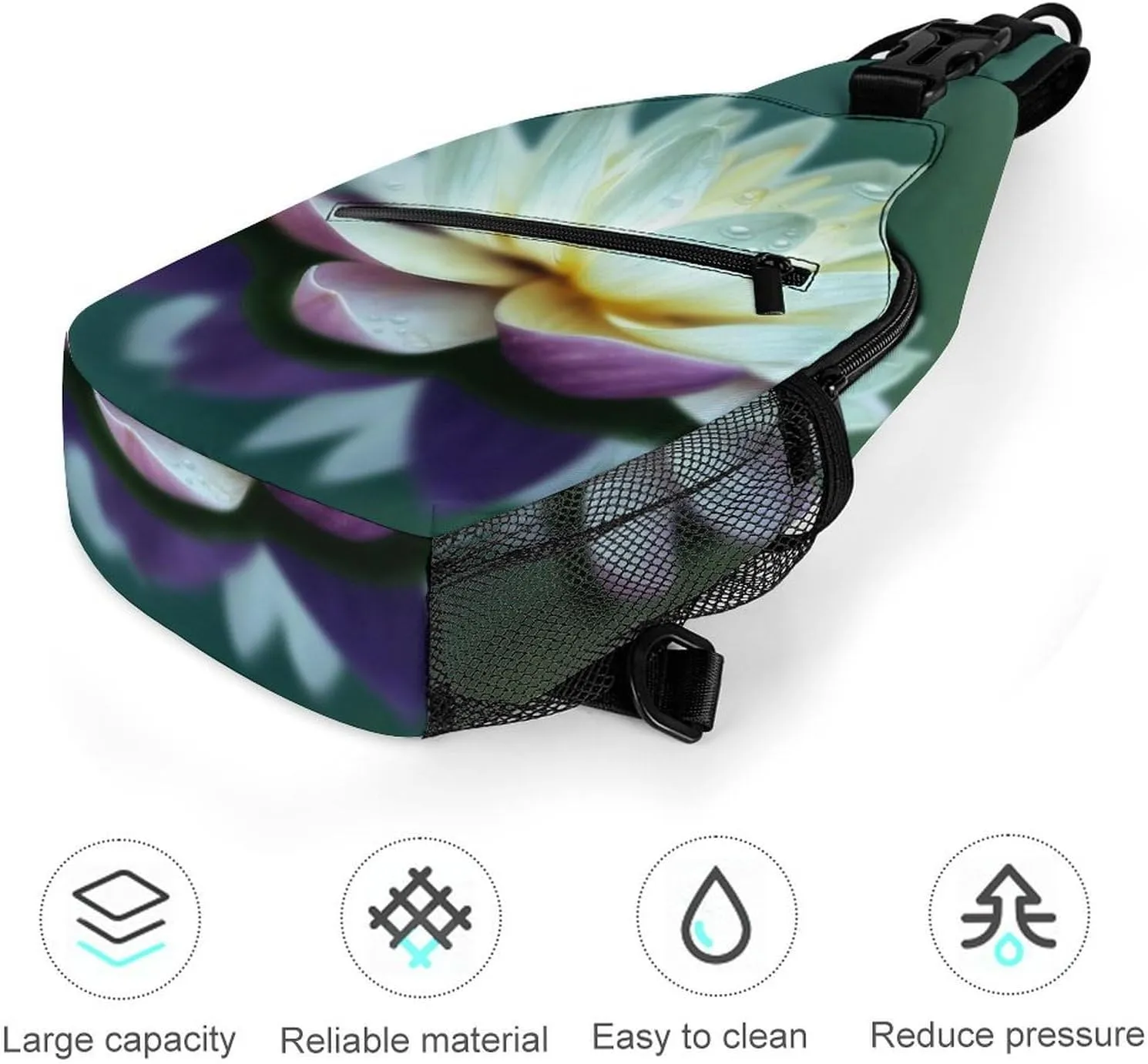 Sling Bag for Women Travel Crossbody Dragonfly with Water Lily Fanny Pack Casual Daypack Cross Body Chest Bag
