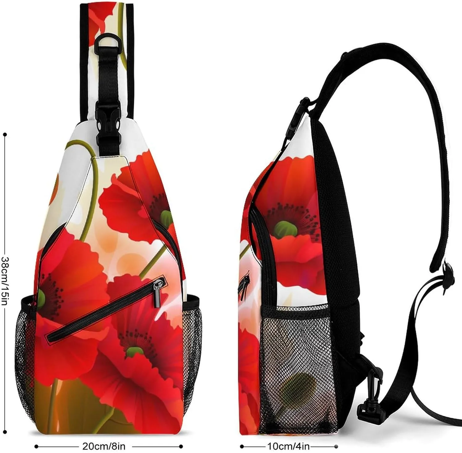 Sling Bag for Women Travel Crossbody Poppy Flowers Vivid Petals Fanny Pack Casual Daypack Cross Body Chest Bag