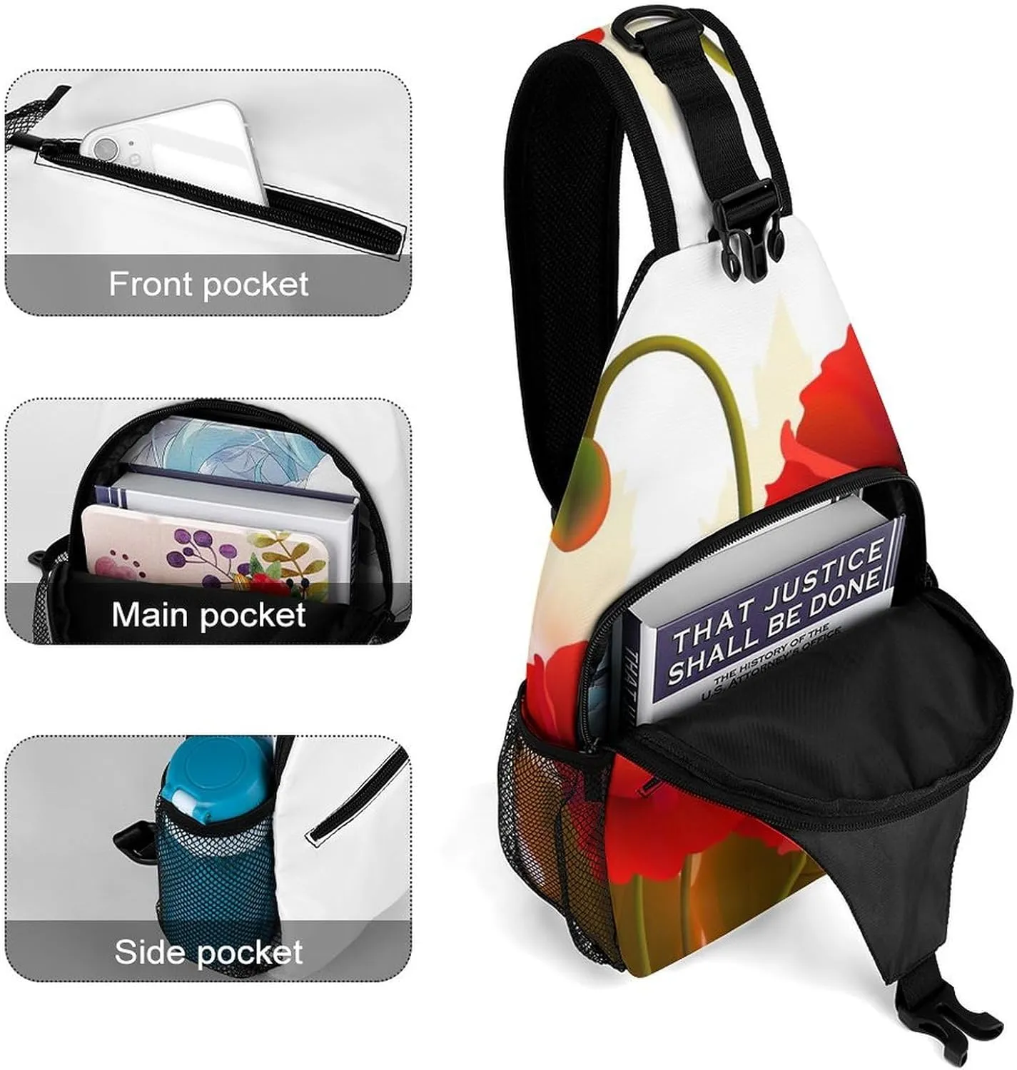 Sling Bag for Women Travel Crossbody Poppy Flowers Vivid Petals Fanny Pack Casual Daypack Cross Body Chest Bag