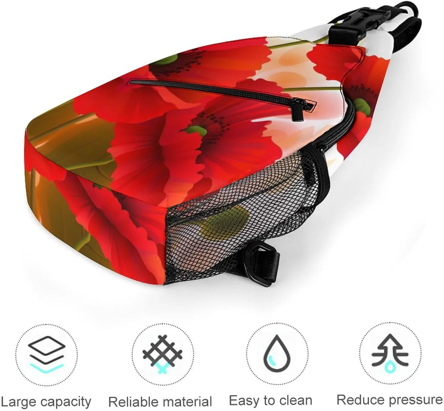 Sling Bag for Women Travel Crossbody Poppy Flowers Vivid Petals Fanny Pack Casual Daypack Cross Body Chest Bag