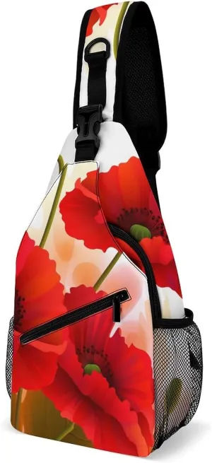 Sling Bag for Women Travel Crossbody Poppy Flowers Vivid Petals Fanny Pack Casual Daypack Cross Body Chest Bag