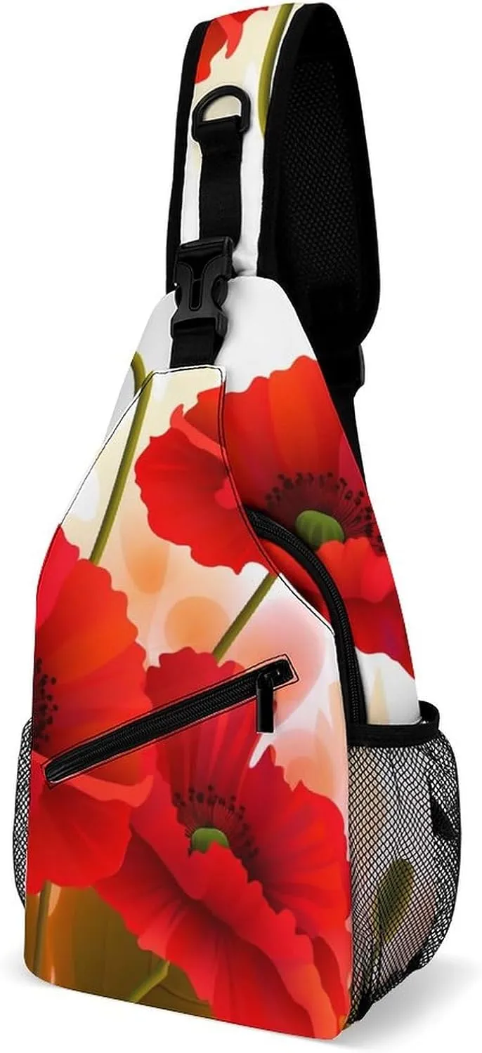 Sling Bag for Women Travel Crossbody Poppy Flowers Vivid Petals Fanny Pack Casual Daypack Cross Body Chest Bag