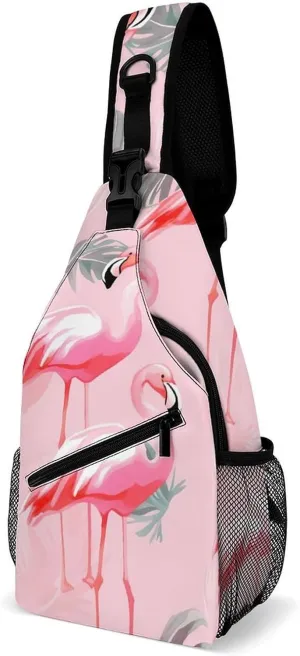Sling Bag for Women Travel Crossbody Summer Flamingo Palm Leaves Fanny Pack Casual Daypack Cross Body Chest Bag
