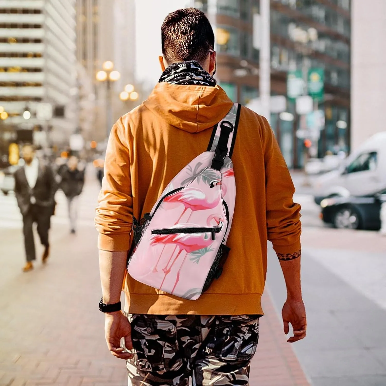 Sling Bag for Women Travel Crossbody Summer Flamingo Palm Leaves Fanny Pack Casual Daypack Cross Body Chest Bag