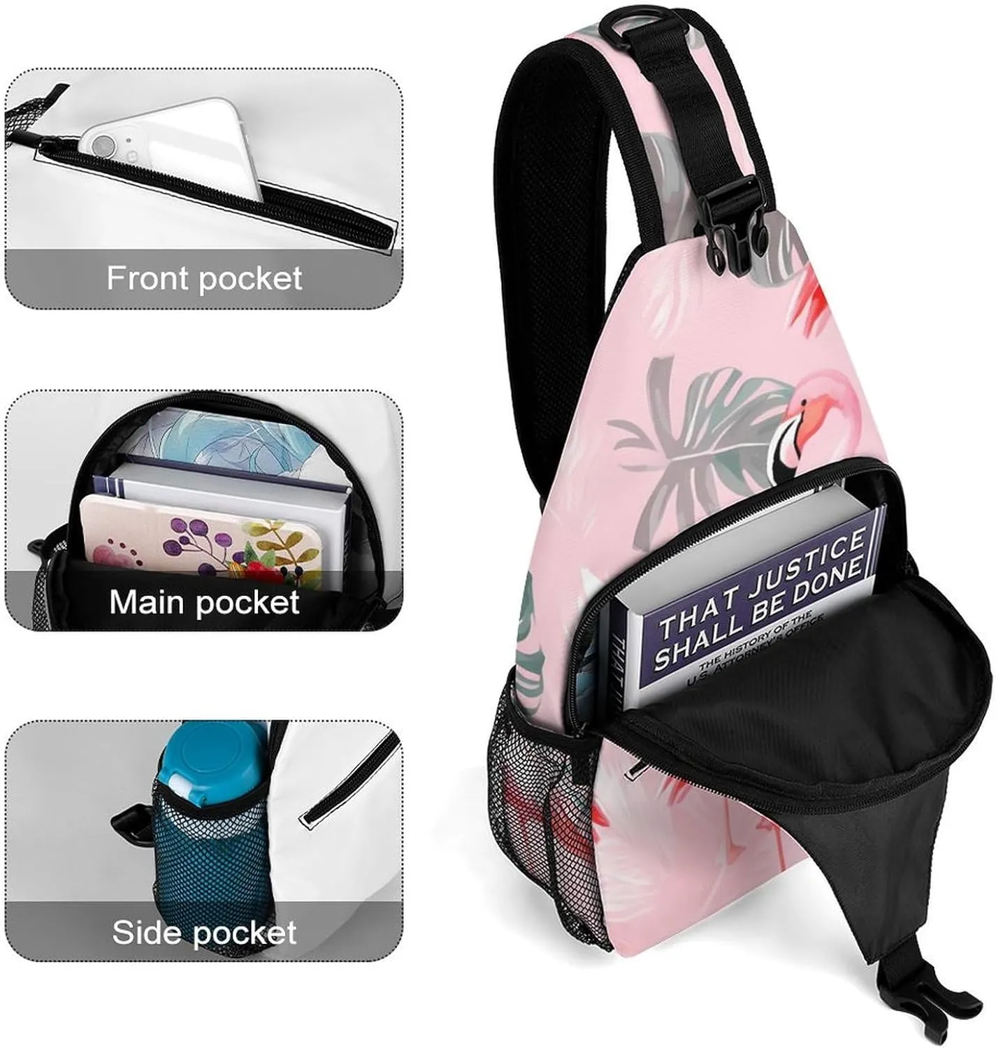 Sling Bag for Women Travel Crossbody Summer Flamingo Palm Leaves Fanny Pack Casual Daypack Cross Body Chest Bag