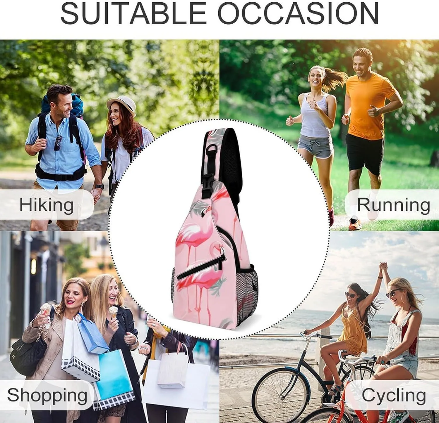 Sling Bag for Women Travel Crossbody Summer Flamingo Palm Leaves Fanny Pack Casual Daypack Cross Body Chest Bag