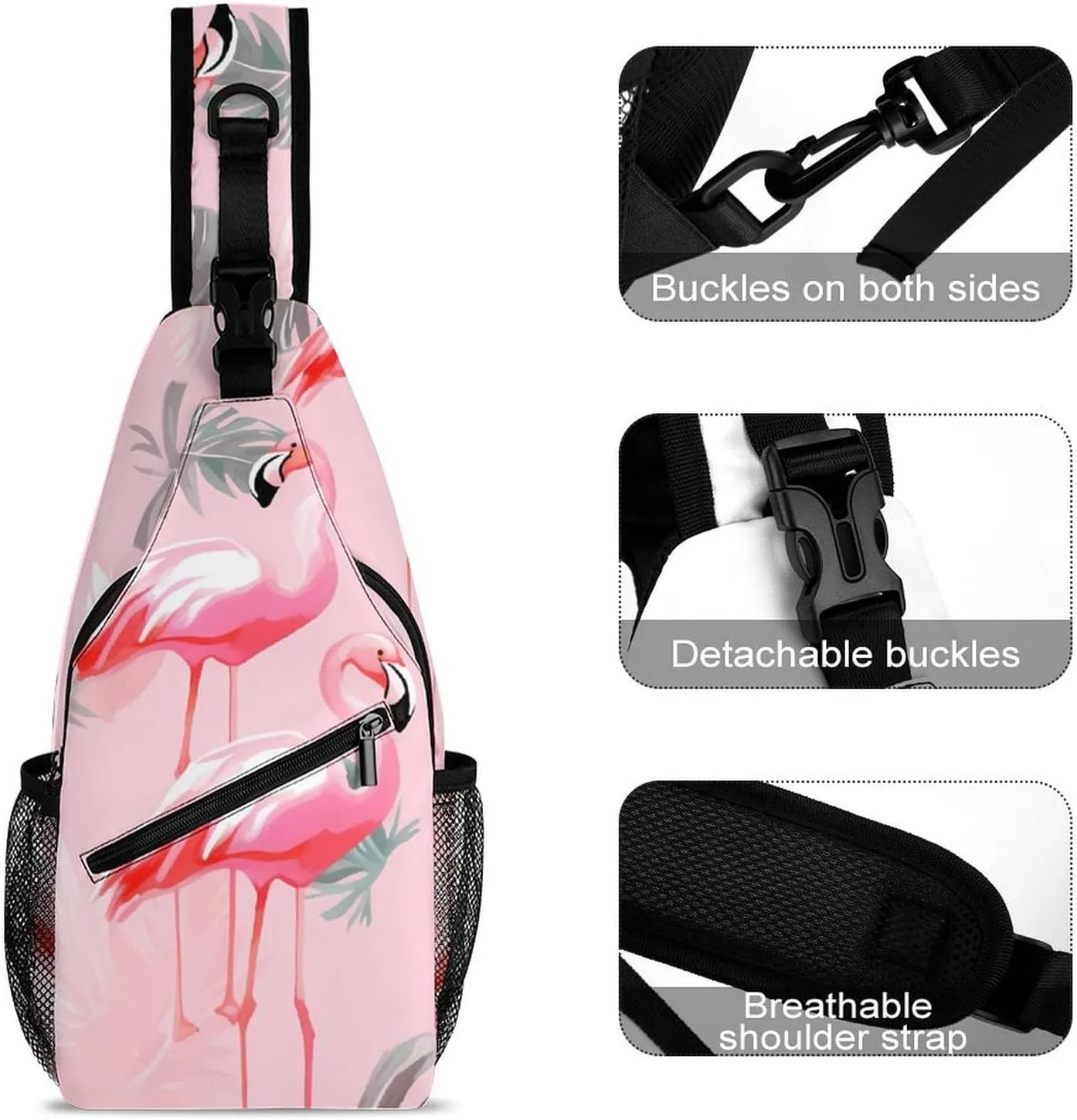 Sling Bag for Women Travel Crossbody Summer Flamingo Palm Leaves Fanny Pack Casual Daypack Cross Body Chest Bag
