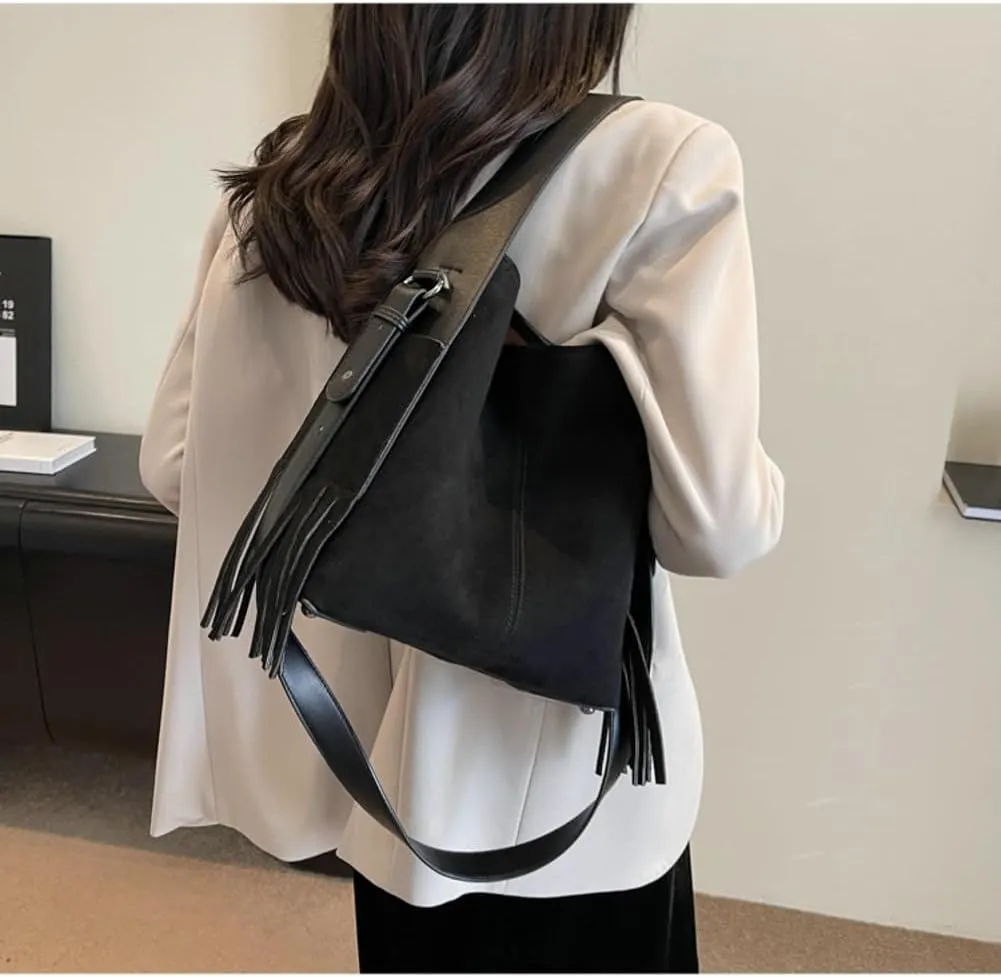 Slouchy Suede Bucket Bag Women Trendy Corduroy Boho Satchels Shoulder Bag Crossbody Purse Top-handle Tote Handbag 2024