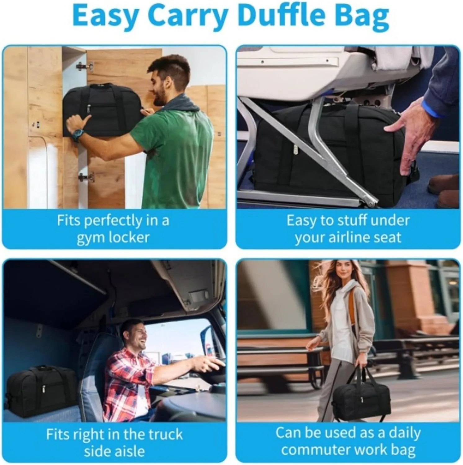 Small Gym Bag 14 Inch Mini Duffel Bag Carry On Bag Lightweight Travel Bag Carry On Luggage for Women and Men for Trips Or Sports (Black, One Size)