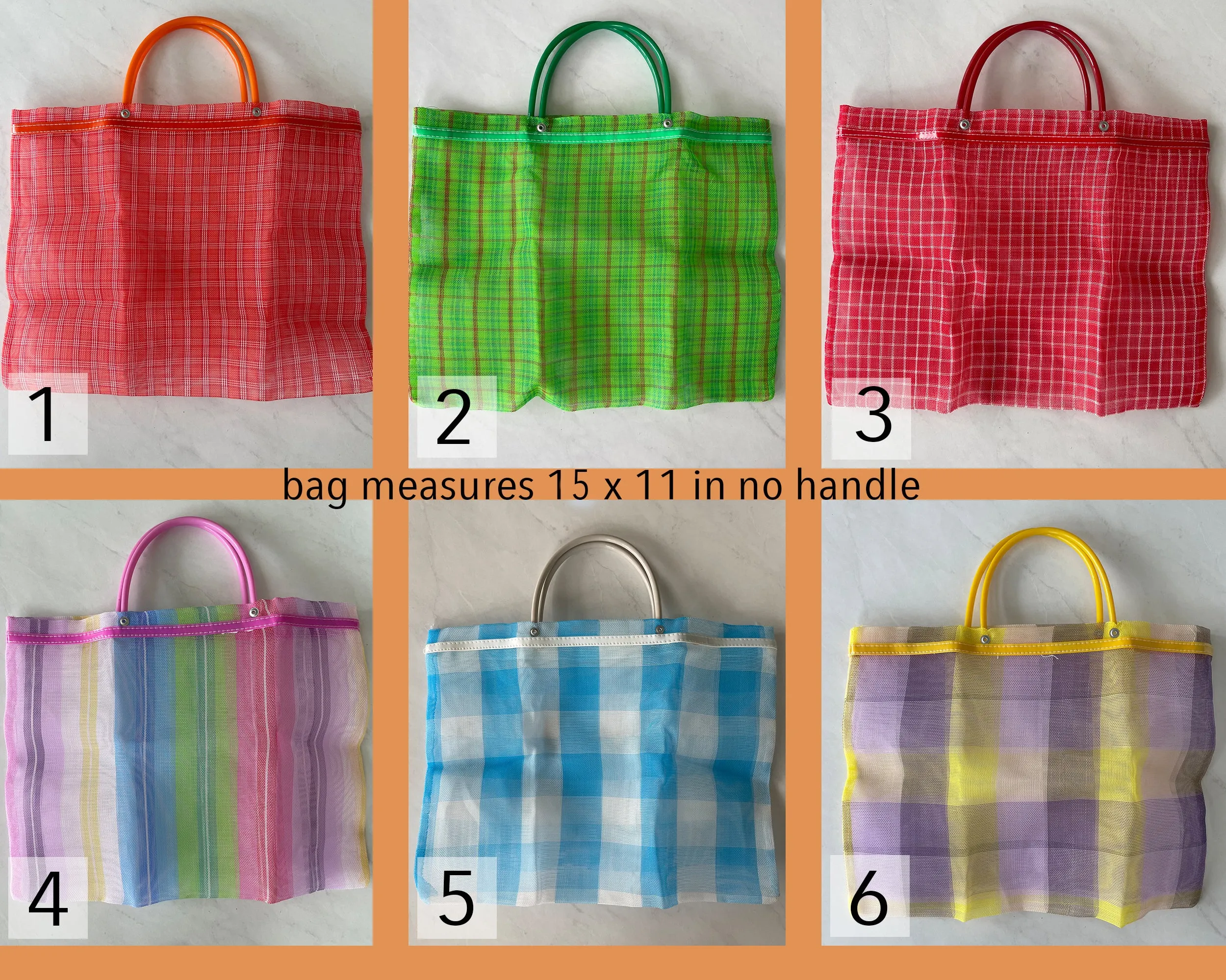 Small Mexican Plastic Tote Beach Market Bag 15 x 11 in