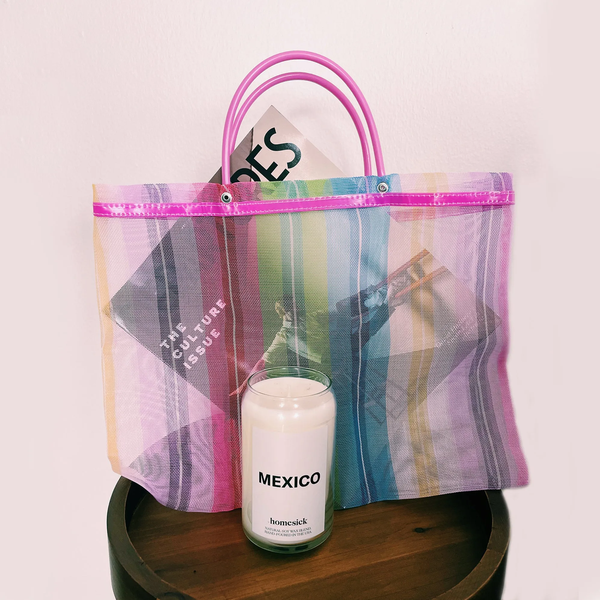 Small Mexican Plastic Tote Beach Market Bag 15 x 11 in