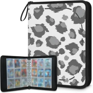 Snow Leopard Print 3 Ring Trading Zipper Binder Strap, Trading Card Binder 9 Pocket, 900 Pockets Card Holder with 50 Removable Sleeves for Game Cards