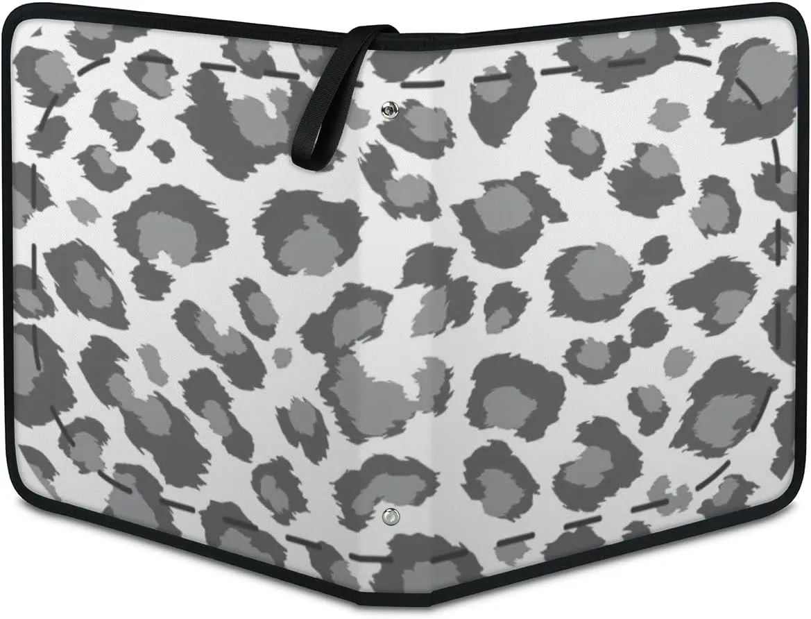Snow Leopard Print 3 Ring Trading Zipper Binder Strap, Trading Card Binder 9 Pocket, 900 Pockets Card Holder with 50 Removable Sleeves for Game Cards
