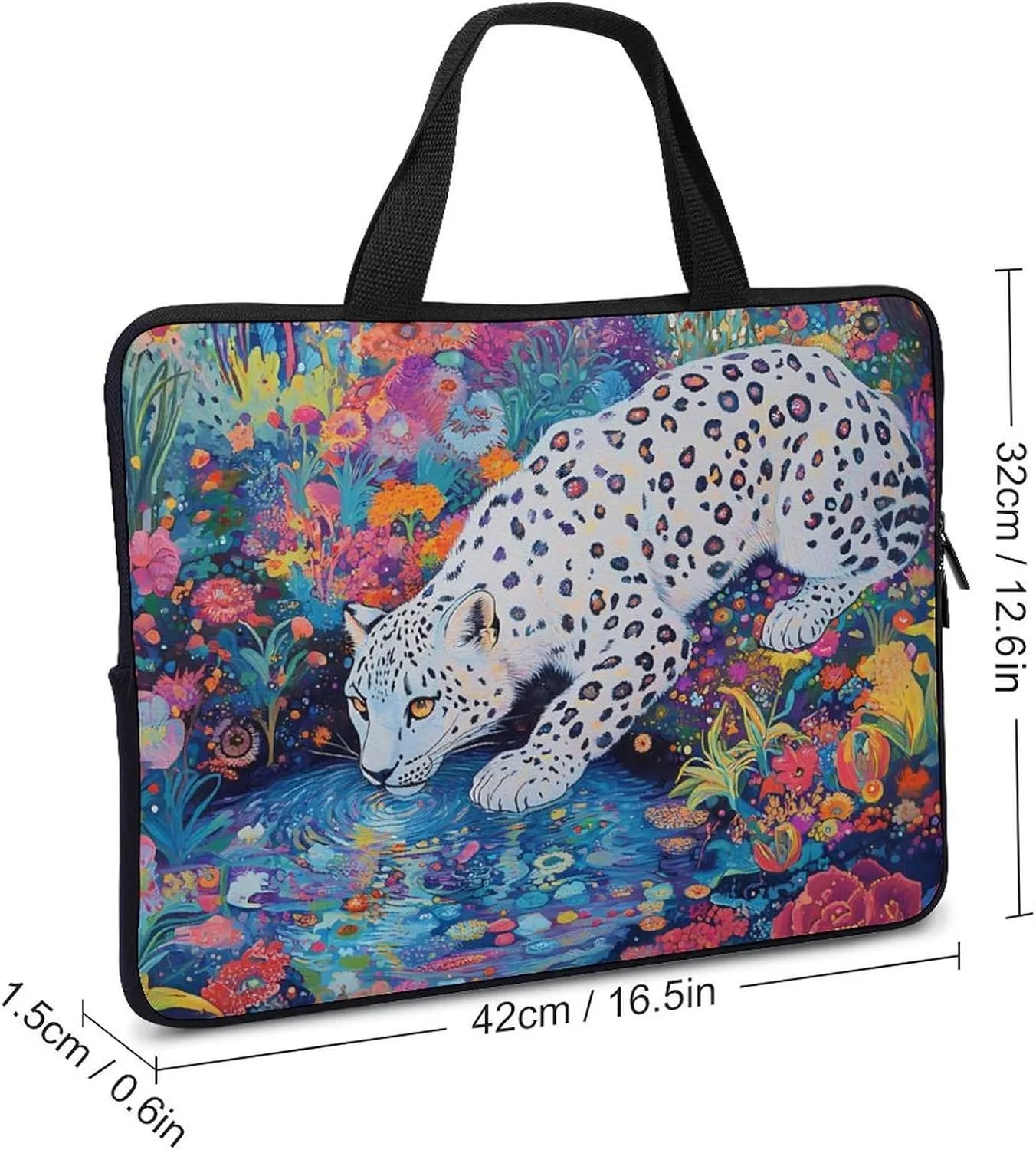 Snow Leopard Psychedelic Garden Stream Laptop Sleeve Bag Computer Carrying Case Laptops Protective Cover for Travel Business