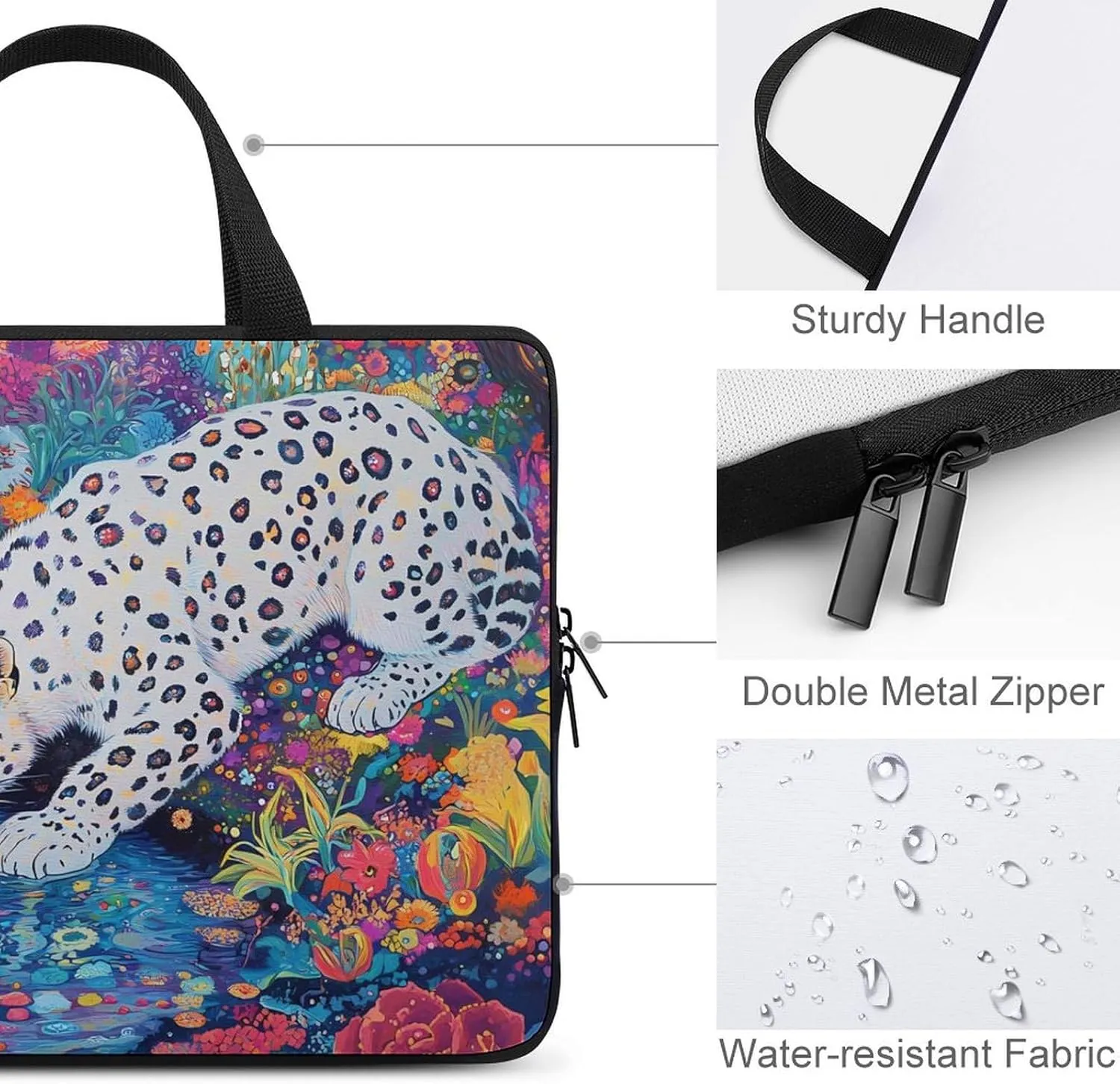 Snow Leopard Psychedelic Garden Stream Laptop Sleeve Bag Computer Carrying Case Laptops Protective Cover for Travel Business