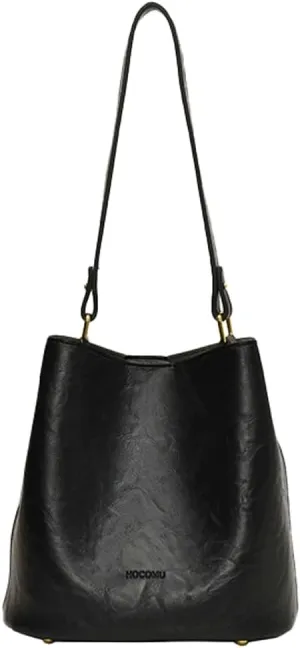 Soft Leather Bucket Bag for Women Vintage Shoulder Bag Underarm Purse Work Tote Handbag with Wallet Daily Handbag