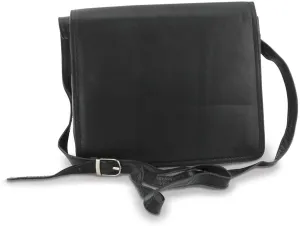 Solid Black Leather Medium Organizer Crossbody Bag