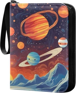 Space Cartoons Card Binder 4 Pocket Collectible Trading Card Albums with 50 Sleeves Double Side PU Waterproof 3 Ring for Sports & Game Cards