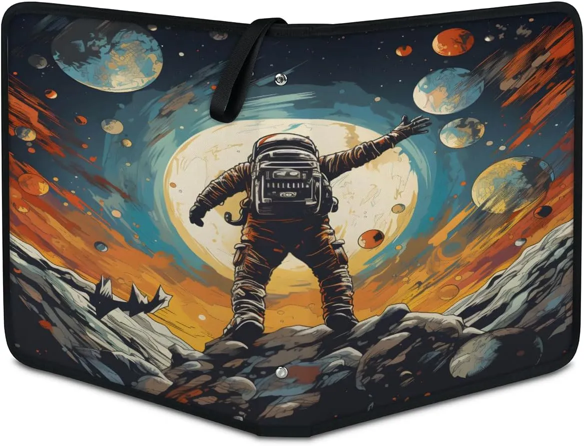 Space Exploration 3 Ring Trading Zipper Binder Strap, Trading Card Binder 9 Pocket, 900 Pockets Card Holder with 50 Removable Sleeves for Game Cards