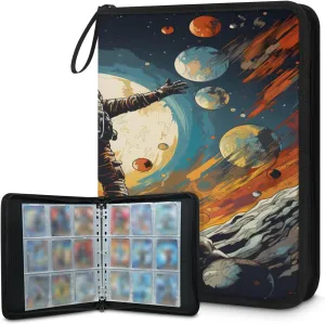 Space Exploration 3 Ring Trading Zipper Binder Strap, Trading Card Binder 9 Pocket, 900 Pockets Card Holder with 50 Removable Sleeves for Game Cards