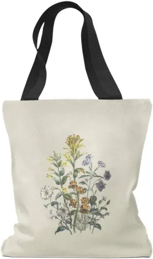 Speedy Pros Canvas Tote Bag for Women Browallia Mimulus Bush Violet Vintage Botanical Flowers
