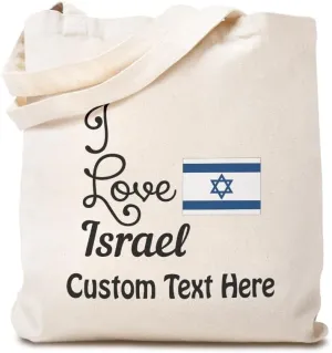 Speedy Pros Canvas Tote Bag for Women I Love Israel Country Flag Jewish Beach Bags for Women