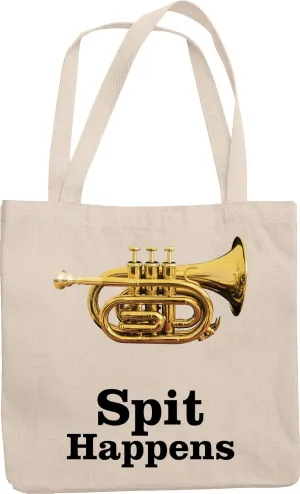 Spit Happens. Marching Mellophone Reusable Tote Bag For French Horn Player, Band Players, Musicians, Artists, Music Conductor, Teens, Students, Moms, Dads, Women And Men