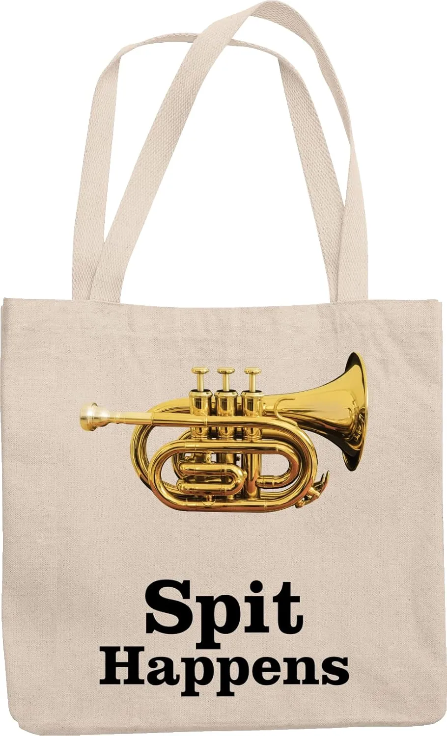 Spit Happens. Marching Mellophone Reusable Tote Bag For French Horn Player, Band Players, Musicians, Artists, Music Conductor, Teens, Students, Moms, Dads, Women And Men