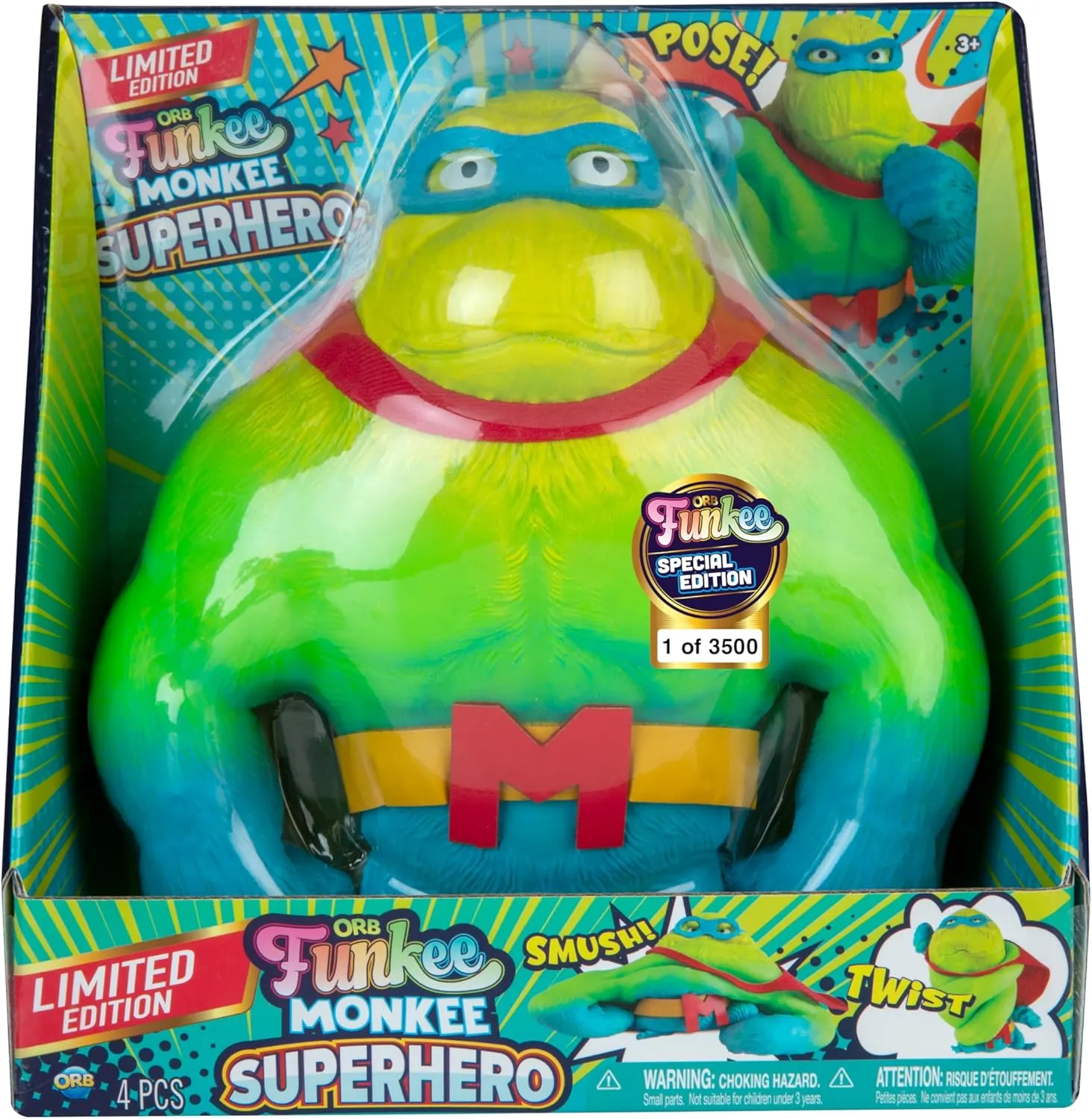 Squishy Monkey Toy - Limited Edition ORB SUPER HERO Funkee Monkee (1000 Remain of 3500 Produced) - 4.5 Pound Stretchy Monkey Toy - Squeeze for Stress Relief - Collectible Fidget Squishy Stress Gorilla