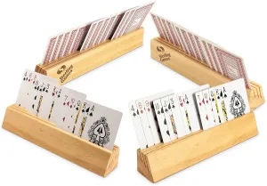 STERLING Games Wooden Playing Cards Holder, Set of 4 Playing Card Holders for Kids Seniors Adults, Card Holding Tray Rack Stand for All Card Games and Board Games